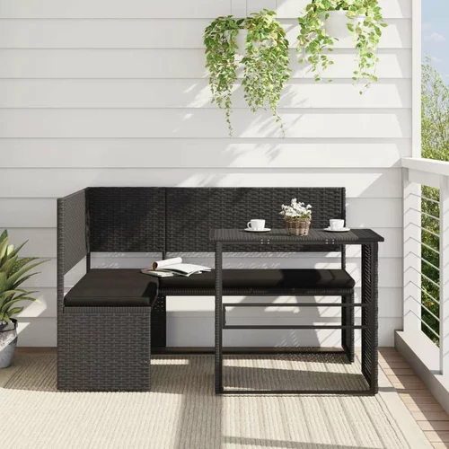  Vrtna sofa L-oblika sa stolom i jastucima crna od poliratana