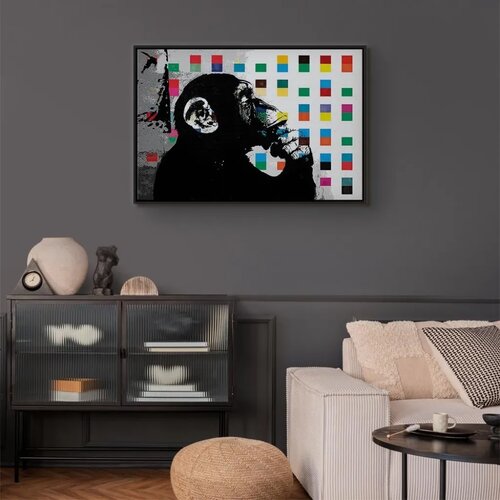 Slika - Banksy The Thinker Monkey 90x60 U crnom drvenom okviru Slike