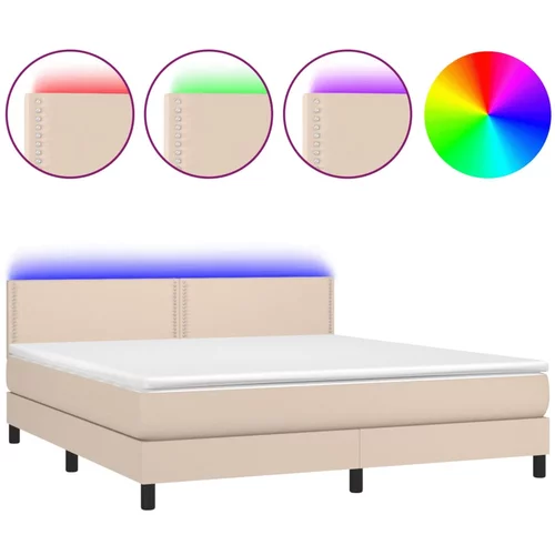 vidaXL Box spring postelja z vzmetnico LED kapučino 160x200 cm, (20893283)