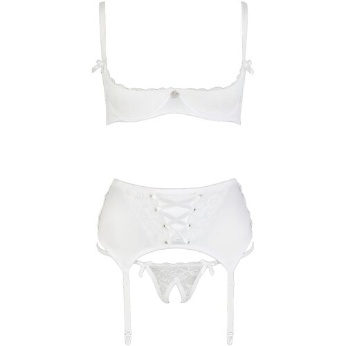 Cottelli Shelf Bra, Suspender Belt and String Set 2221055 White 75B/S Slike