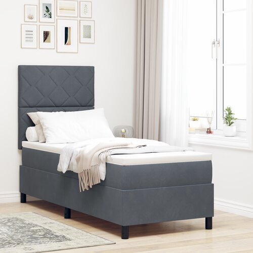 VidaXL Box Spring Postelja z Blazino in LED Temno Siva 80x200 cm Žamet Slike