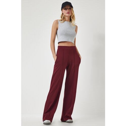  Women&amp;#039;s Burgundy High Waist Scuba Palazzo Trousers Slike