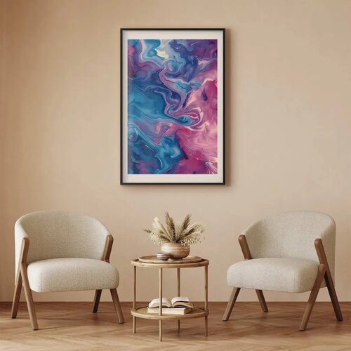  Plakat Night Flows - abstract waves in shades of blue and purple 60x90 Crni okvir s margom Slike