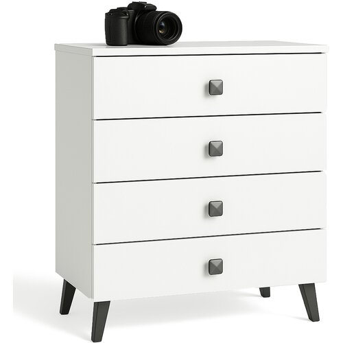 AKORD Mobi K-04 Komoda, 4 Predali, Bela/Črna, (5000332119) Slike