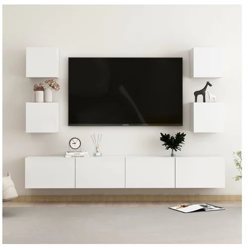 Den Komplet TV omaric 6-delni visok sijaj bela iverna plošča
