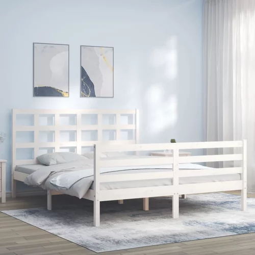  kreveta s uzglavljem bijeli 5FT bračni od masivnog drva