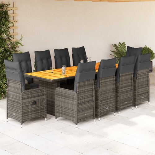 vidaXL 11-dijelni vrtni bistro set od poliratana s jastucima sivi Cijene