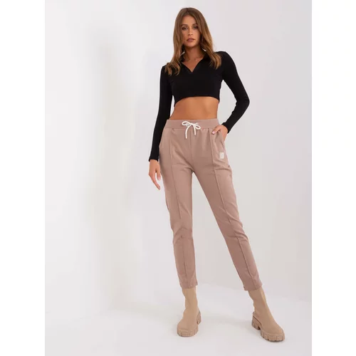 Fashionhunters Dark beige sweatpants with pockets