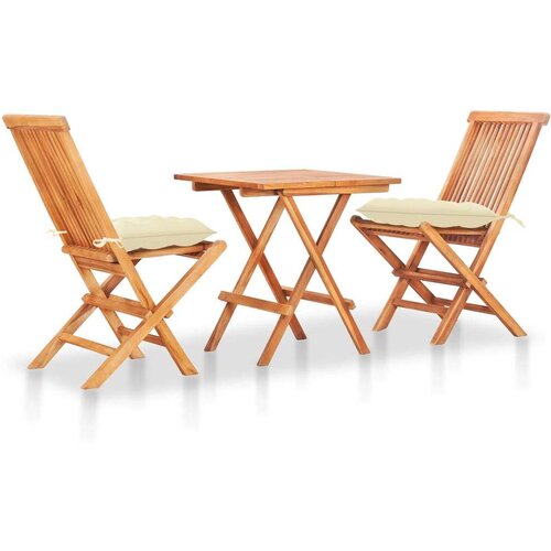 Bistro 3-dijelni bistro set s krem bijelim jastucima masivna tikovina Cene