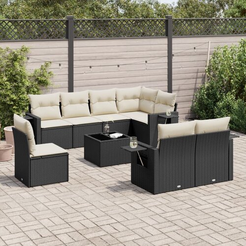 vidaXL 9-dijelni set vrtnih sofa s jastucima crni od poliratana Cijene