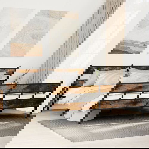 VidaXL Kovinski posteljni okvir brez vzmetnice dimljen hrast 180x200cm Slike