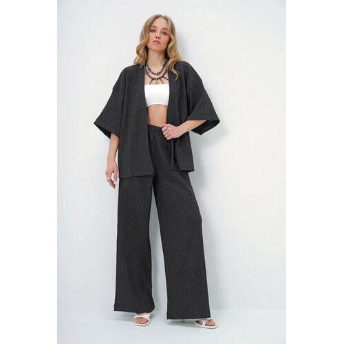 Trend Alacati Stili Ženski komplet kardigan i pantalone Alc-X13466, Tamnosivi Cene
