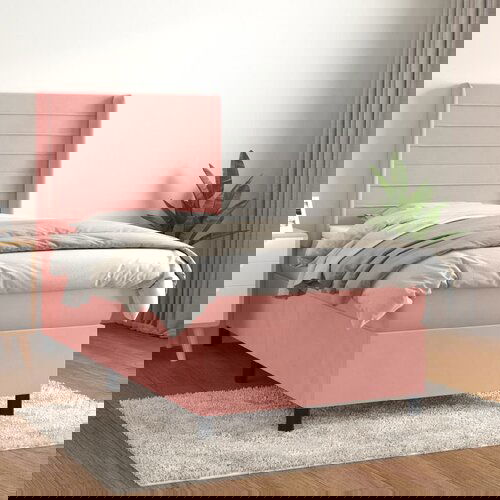 The Living Store Box spring postelja z vzmetnico roza 100x200 cm žamet - Box Spring Postelja, (21492965) Cene