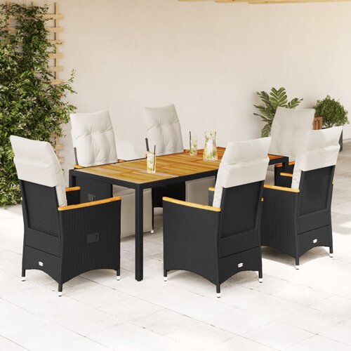 vidaXL 7-dijelni vrtni bistro set od poliratana s jastucima crni Cijene