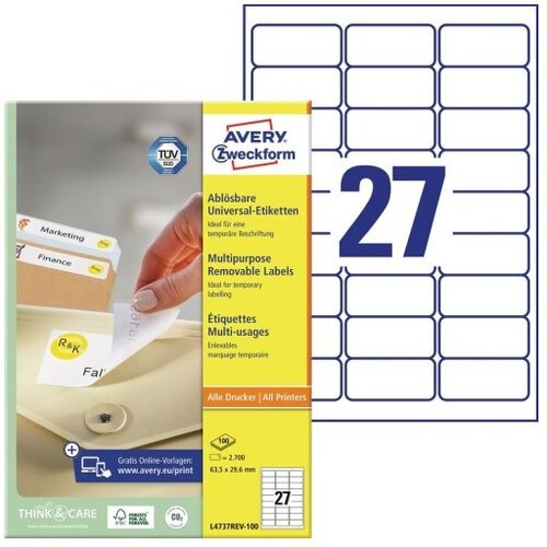 Avery Zweckform Etikete zweckform l4737rev 63,5xx29,6mm odstranljive 1/100, (21290044) Cene