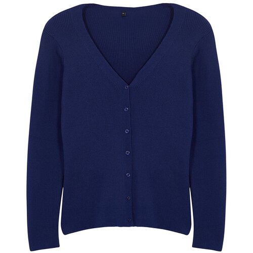 Trendyol Curve Navy Blue V-Neck Basic Premium Knitwear Cardigan Cene