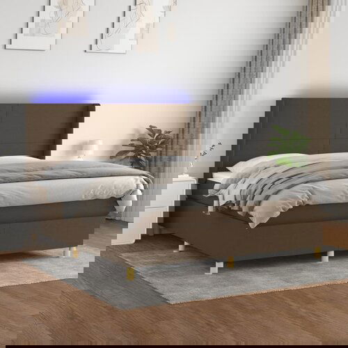  The Living Store Box spring postelja z vzmetnico LED temno rjava 180x200cm blago - Box Spring Postelja, (21501522) Cene