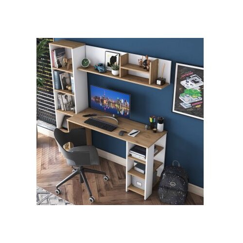 Hanah home Hanah kućni radni sto HA125-3428, 160x161.8x45 cm, Orah-bijela Slike