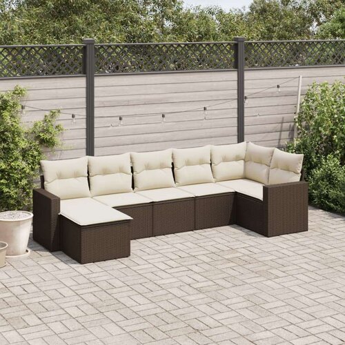 VidaXL 7-dijelni set vrtnih sofa od poliratana s jastucima smeđi Slike