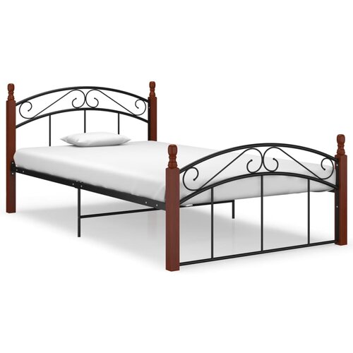 Kovina okvir za krevet crni od metala i masivne hrastovine 120x200 cm Slike