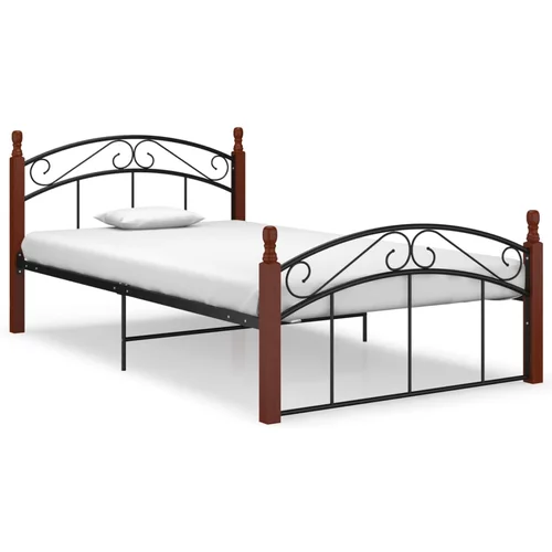 Kovina okvir za krevet crni od metala i masivne hrastovine 120x200 cm