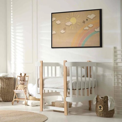  Slika - Holiday Sky - Sunny Day with a Rainbow and Flying Birds 120x80 U crnom drvenom okviru Slike