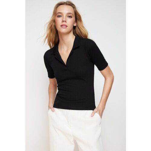 Trendyol Black Polo Neck Stretchy Knitted Blouse Slike