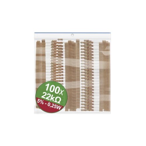 Quadrios 22P074 komplet ugljenoslojnih otpora 22 kΩ aksijalno ožičen 0.25 W 5 % 1 Set Slike