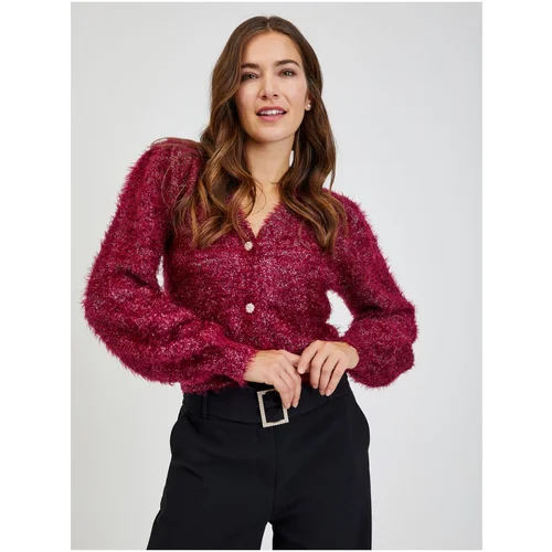 Orsay Women's Burgundy Cardigan with Metallic Fibres - Ladies