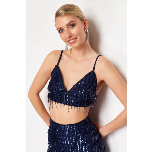 Trendyol Navy Blue Sequin Woven Bustier