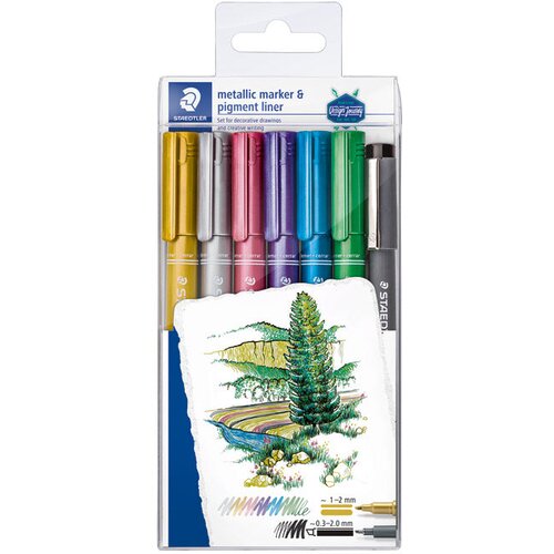 Marker nepermanentni 1-2mm pk6 metallic i pigment liner design journey staedtler 8323-swp6-p b Cene