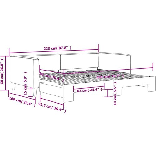  Dnevni krevet na razvlačenje smeđesivi 90 x 200 cm od tkanine Slike