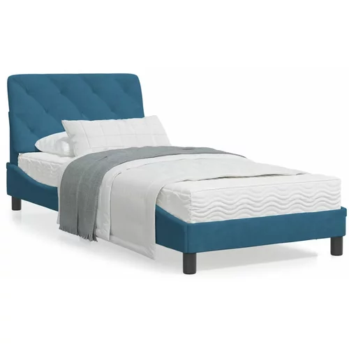 vidaXL Okvir kreveta s uzglavljem plavi 90 x 200 cm baršunasti