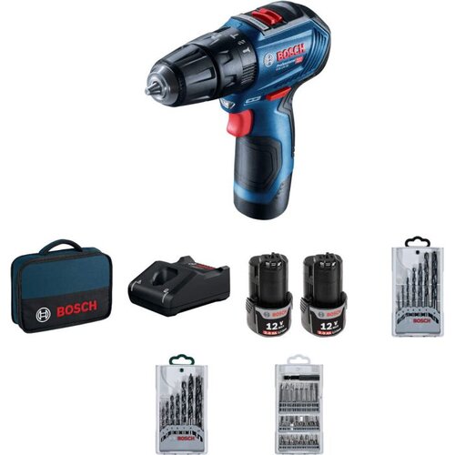 Bosch Akumulatorska vibraciona bušilica - odvrtač GSB 12V-30 + 39-delni set pribora, 2x2,0Ah Cene