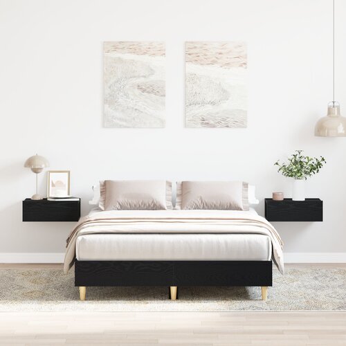 VidaXL Posteljni okvir Črni hrast Les 135 x 190 cm Vzdržljiv Slike