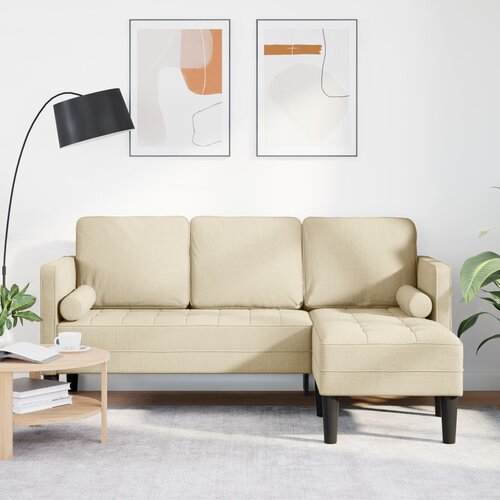 vidaXL L-oblikovana sofa Krem Čvrst bukov les 173 x 131 x 67 cm Cene