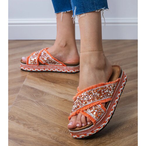  Orange flip-flops with rhinestones on the straps Kelara Cene