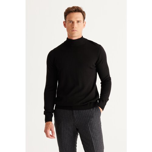 ALTINYILDIZ CLASSICS Men's Black Anti-Pilling Standard Fit Normal Cut Half Turtleneck Knitwear Sweater. Slike