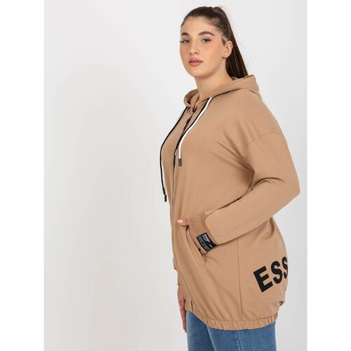 Fashion Hunters Plus size camel zip sweatshirt with text on the back Slike