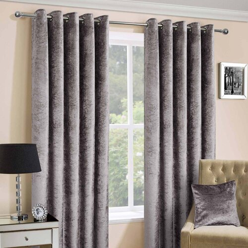 HOMESCAPES Silver Luxury Crushed Velvet Lined Eyelet Curtain Par, 228x137 cm, (20749601) Cene