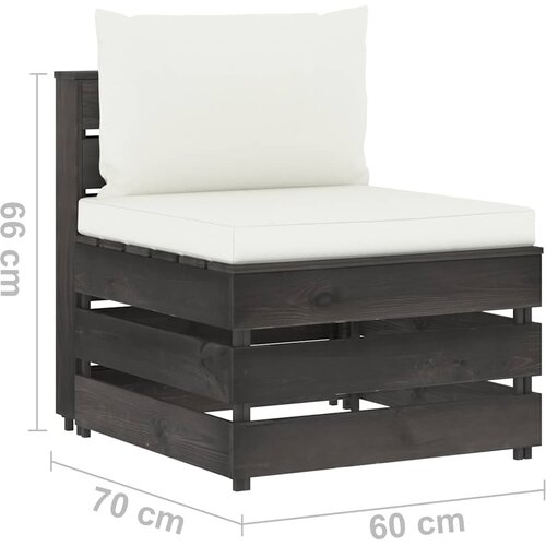  Modularna srednja sofa s jastucima od sivo impregniranog drva Krema Slike