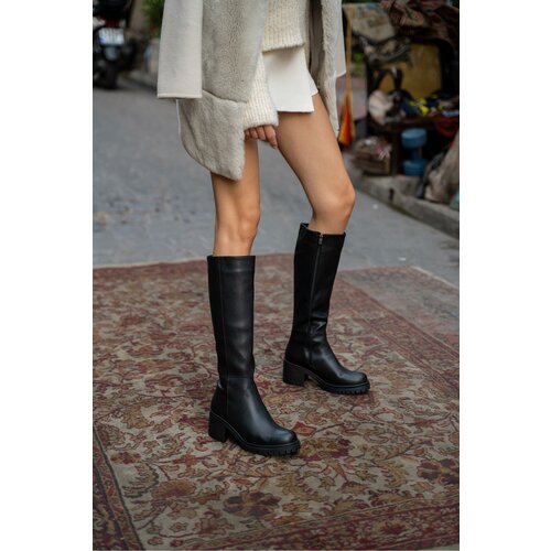 Madamra Black Women's Knee-Length Heel Boots Slike