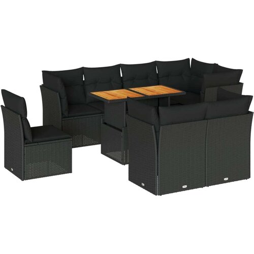 VidaXL 9-dijelni set vrtnih sofa s jastucima crni od poliratana Slike