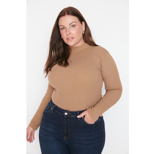 Trendyol Curve Mink Stand Collar Bodycon Knitted Blouse Slike