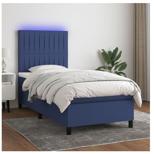VidaXL Krevet box spring s madracem LED plavi 90x190 cm od tkanine Slike