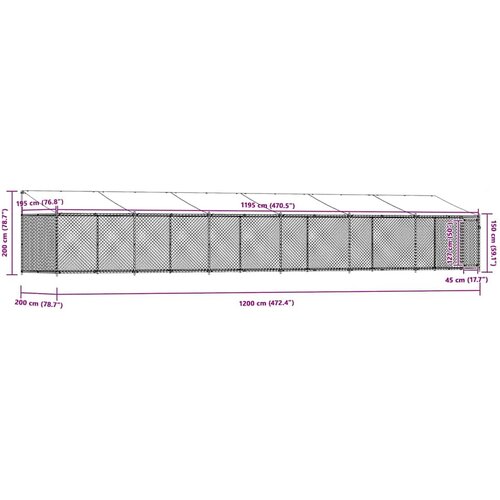  Kavez za pse s krovom i vratima sivi 12x2x2 m pocinčani čelik Slike