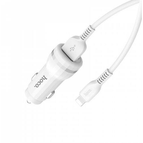 Hoco. avtopolnilec Z27, 2,4 a s kablom 1m lightning iphone - bel Slike