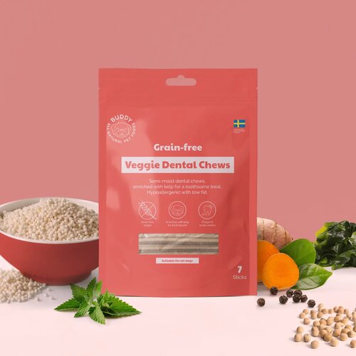 Buddy_Pet_Foods Buddy Veggie Dental Chew dentalne poslastice za pse, tapioka i kurkuma Slike