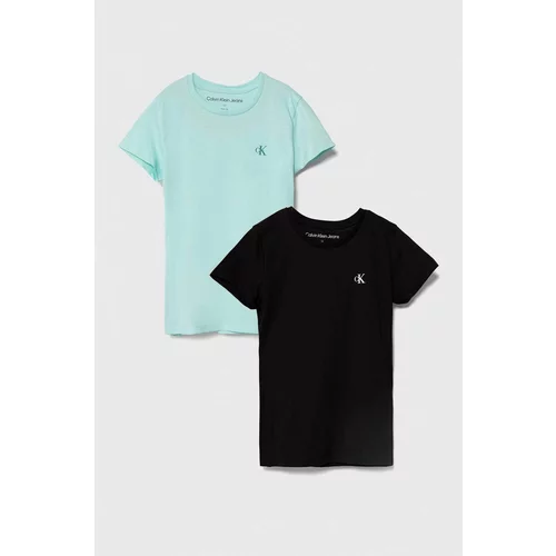 Calvin Klein Jeans Otroška bombažna kratka majica 2-pack turkizna barva