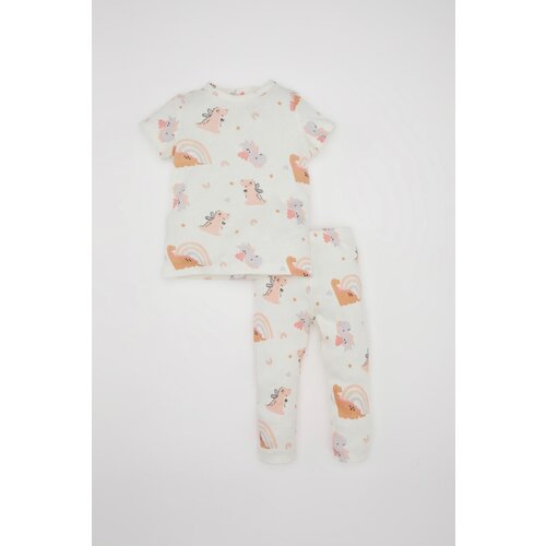 Defacto baby Girl Dinosaur Printed Short Sleeve Waffle Pajama Set Slike